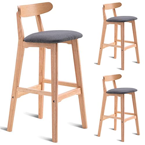 Stühle, Massivholz-Barhocker, 2er-Set, Küchen- und Restaurantstühle mit Sitzkissen aus Baumwollleinen und zerlegbarem, waschbarem Sitzbezug (Größe: 62 cm, Farbe: Dunkelgrau) von erkebspm