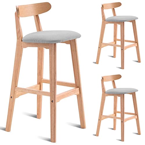 Stühle, Massivholz-Barhocker, 2er-Set, Küchen- und Restaurantstühle mit Sitzkissen aus Baumwollleinen und zerlegbarem, waschbarem Sitzbezug (Größe: 62 cm, Farbe: Hellgrau) von erkebspm