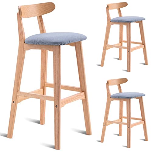 Stühle, Massivholz-Barhocker, 2er-Set, Küchen- und Restaurantstühle mit Sitzkissen aus Baumwollleinen und zerlegbarem, waschbarem Sitzbezug (Größe: 72 cm, Farbe: Blau) von erkebspm