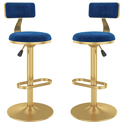 erkebspm 2 Stück Barhocker, 360°-Drehstuhl, verstellbare Barhocker für Zuhause, Esszimmer, Küche, Salon, mit Abnehmbarer Samtrückenlehne und Fußstützenbasis aus Metall (Farbe: Blau) von erkebspm