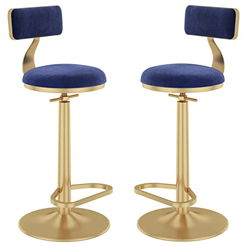 erkebspm 2 Stück Barhocker, Drehstühle mit Rückenlehne, goldene Fußstütze und Metallgestell, Wohnmöbel, Esszimmer, Küche, Theke, Barhocker, verstellbar 65–80 cm (Farbe: Blau) von erkebspm