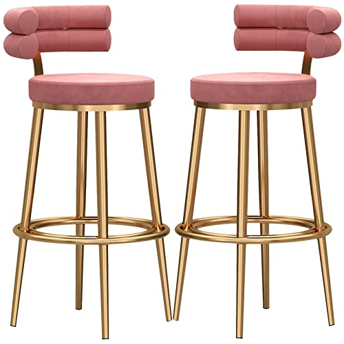 erkebspm 2 Stück Metall-Barhocker, mechanisch drehbare Barhocker, moderner Esszimmer-Insel-Empfangsstuhl mit Samtsitz-Rückenlehne und zweistufiger Fußstütze (Größe: 65 cm, Farbe: Rosa) von erkebspm