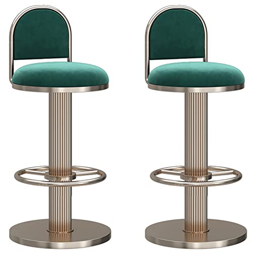 erkebspm 2-teiliger Barhocker-Drehstuhl mit Samtrücken, silberfarbener runder Fußstützenbasis, Wohnmöbel, Küchen- und Esszimmerhocker, verstellbar von 65–80 cm (Farbe: Grün) von erkebspm