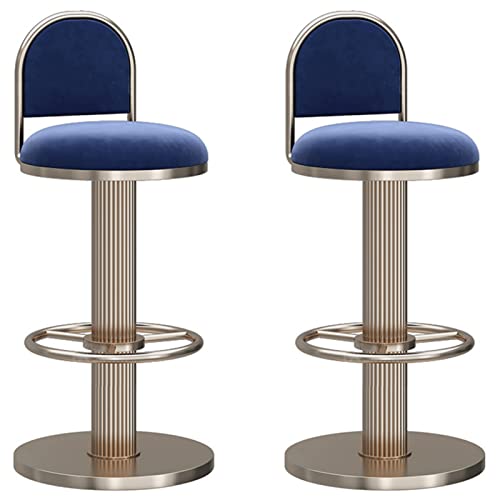 erkebspm 2-teiliger Barhocker-Drehstuhl mit Samtrücken, silberfarbener runder Fußstützenbasis, Wohnmöbel-Küchen-Esshocker, verstellbar 65–80 cm (Farbe: Blau) von erkebspm