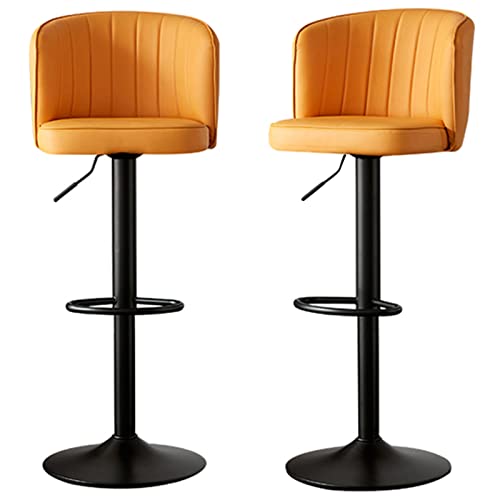 erkebspm 2-teiliger Barhocker mit drehbarer Rückenlehne, Verstellbarer Hub 60–80 cm, Barhocker für Wohnmöbel, Restaurant, Rezeption, Sitz und Basis aus orangefarbenem Nappaleder von erkebspm