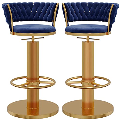 erkebspm 2-teiliger Barhocker mit drehbarer Rückenlehne, verstellbar von 25,6–31,5 Zoll, moderner Kücheninsel-Esszimmerstuhl, Samtsitz und runder Fußstützenbasis (Farbe: Blau) von erkebspm