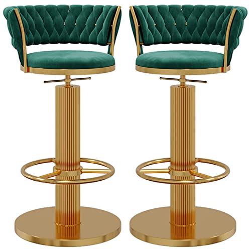 erkebspm 2-teiliger Barhocker mit drehbarer Rückenlehne, verstellbar von 25,6–31,5 Zoll, moderner Kücheninsel-Esszimmerstuhl, Samtsitz und runder Fußstützenbasis (Farbe: Grün) von erkebspm