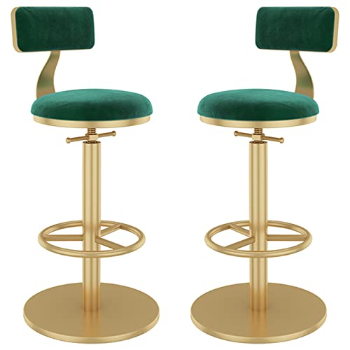 erkebspm 2er-Set Barhocker, drehbarer Stuhl mit Abnehmbarer Rückenlehne, Goldener Fußstütze und rundem Sockel, Barhocker für Kücheninsel-Esszimmer, verstellbar von 65–80 cm (Farbe: Grün) von erkebspm