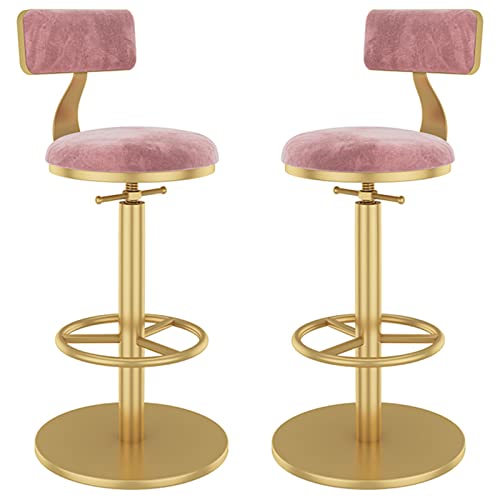 erkebspm 2er-Set Barhocker, drehbarer Stuhl mit Abnehmbarer Rückenlehne, Goldener Fußstütze und runder Basis, Barhocker für Kücheninsel-Esszimmer, verstellbar von 65–80 cm (Farbe: Rosa) von erkebspm