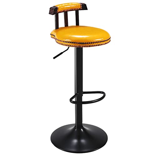 erkebspm Anhebbarer, Verstellbarer Barhocker für Zuhause, Schönheitssalon, Drehstuhl aus karbonisiertem Holz, Bequeme Fußstütze, stabile Basis, Höhe 60–80 cm (Farbe: Gelb) von erkebspm