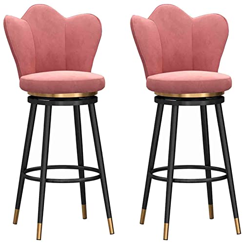 erkebspm Barhocker, 2er-Set, Drehstuhl mit wellenförmiger Rückenlehne, Samtsitz und Metallfußstütze, Moderne Barhocker für Esszimmer, Küche, Theke, Rezeption (Größe: 65 cm, Farbe: Rosa) von erkebspm