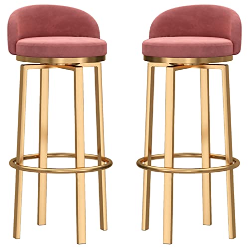 erkebspm Barhocker, Drehstühle mit Rückenlehne, Samt-Rückenlehne, Moderne Barhocker für Esszimmer und Küche, mit goldfarbener runder Fußstütze, 2 Stück (Größe: 65 cm, Farbe: Rosa) von erkebspm