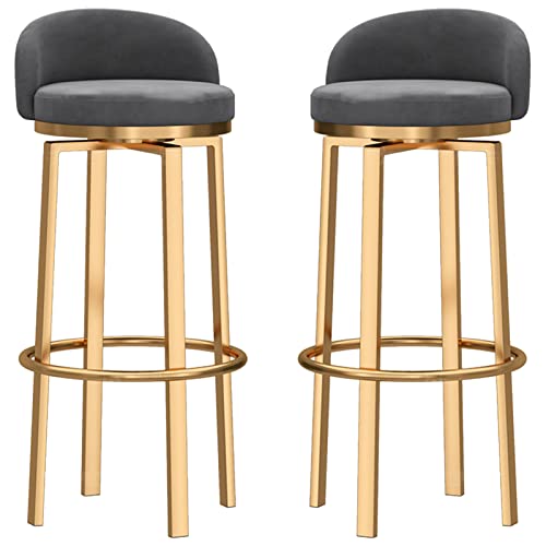 erkebspm Barhocker, Drehstühle mit Rückenlehne, Samt-Rückenlehne, Moderne Barhocker für Esszimmer und Küche, mit goldfarbener runder Fußstütze, 2 Stück (Größe: 75 cm, Farbe: Grau) von erkebspm
