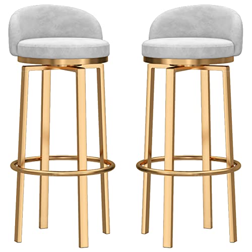 erkebspm Barhocker, Drehstühle mit Rückenlehne, Samt-Rückenlehne, Moderne Barhocker für Esszimmer und Küche, mit goldfarbener runder Fußstütze, 2 Stück (Größe: 75 cm, Farbe: Weiß) von erkebspm