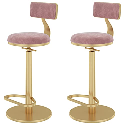 erkebspm Barhocker, Drehstuhl mit Abnehmbarer Rückenlehne, 2 Stück, goldene Fußstütze und Metallgestell, Kücheninsel-Esshocker, verstellbar 65–80 cm (Farbe: Rosa) von erkebspm