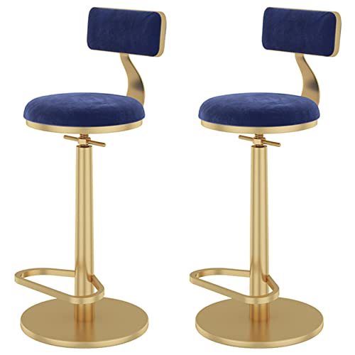 erkebspm Barhocker, Drehstuhl mit Abnehmbarer Rückenlehne, 2 Stück, goldene Fußstütze und Metallgestell, Kücheninsel-Esshocker, verstellbar von 65–80 cm (Farbe: Blau) von erkebspm