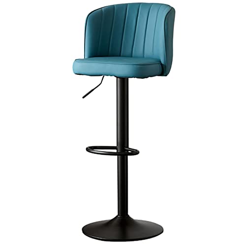 erkebspm Barhocker, Drehstuhl mit Rückenlehne, Verstellbarer Hub 60–80 cm, Barhocker für Wohnmöbel, Restaurant, Rezeption, wasserdichter Ledersitz und Fußstütze (Farbe: Blau) von erkebspm