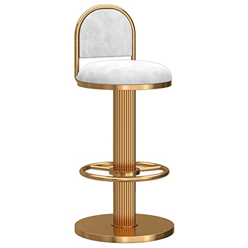 erkebspm Barhocker, Verstellbarer Drehstuhl, Samtsitz mit Rückenlehne, goldene Fußstütze, runde Basis, Wohnmöbel, Esszimmer, Küchenhocker (Größe: 45–60 cm, Farbe: Weiß) von erkebspm