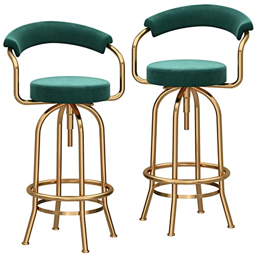 erkebspm Barhocker, mechanisch verstellbar, Drehstuhl, Moderne Esszimmer- und Kücheninselhocker, Samt-Rückenlehne und runde Fußstütze, 2 Stück (Farbe: Grün) von erkebspm