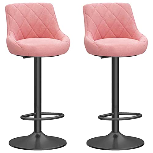 erkebspm Barhocker aus Metall, 2er-Set, mechanisch drehbar, Verstellbarer Stuhl, Rückenlehne und Gestell aus Samt, Barhocker für Esszimmer, Küche, Theke, Rezeption (Farbe: Rosa) von erkebspm