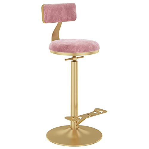 erkebspm Barhocker aus Metall, Verstellbarer Drehstuhl mit Abnehmbarer Rückenlehne, runde Basis mit goldenem Pedal, Barhocker für die Küche zu Hause (Größe: 65–80 cm, Farbe: Rosa) von erkebspm
