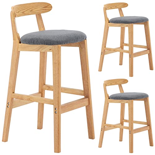 erkebspm Barhocker aus massivem Holz, Esszimmerstühle, Moderne Kücheninselhocker mit Rückenlehne und abnehmbarem, waschbarem Sitz aus Baumwollleinen, 2 Stück (Farbe: Dunkelgrau) von erkebspm
