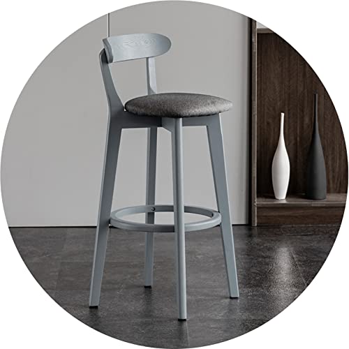 erkebspm Barhocker aus massivem Holz, Esszimmerstuhl mit Rückenlehne, Sitz aus Leinenstoff und Fußstützenringen, moderner Barhocker für Restaurants und Hotels (Größe: 61 cm, Farbe: Dunkelgrau) von erkebspm
