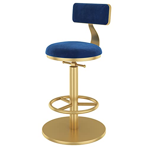 erkebspm Barhocker mit Samtrücken, Verstellbarer Drehstuhl mit Goldener Fußstütze und runder Basis, moderner Barhocker für Kücheninsel, Theke, Rezeption (Größe: 45–60 cm, Farbe: Blau) von erkebspm