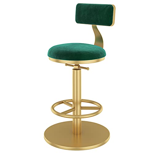 erkebspm Barhocker mit Samtrücken, Verstellbarer Drehstuhl mit Goldener Fußstütze und runder Basis, moderner Barhocker für Kücheninsel, Theke und Rezeption (Größe: 45–60 cm, Farbe: Grün) von erkebspm
