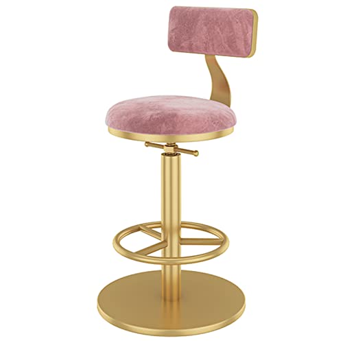 erkebspm Barhocker mit Samtrückenlehne, Verstellbarer Drehstuhl mit Goldener Fußstütze und runder Basis, moderner Barhocker für Kücheninsel, Theke und Rezeption (Größe: 65–80 cm, Farbe: Rosa) von erkebspm