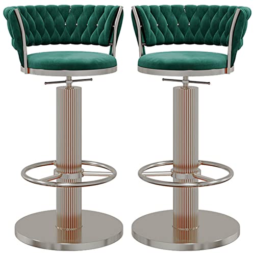 erkebspm Barhocker mit drehbarer Rückenlehne, Samtsitz und runder silberner Fußstütze, Moderne, verstellbare Barhocker für Kücheninsel und Esszimmer, 2 Stück (Farbe: Grün) von erkebspm