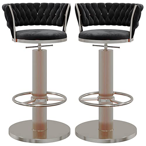 erkebspm Barhocker mit drehbarer Rückenlehne, Samtsitz und runder silberner Fußstütze, Moderne verstellbare Barhocker für Kücheninsel und Esszimmer, 2 Stück (Farbe: Schwarz) von erkebspm