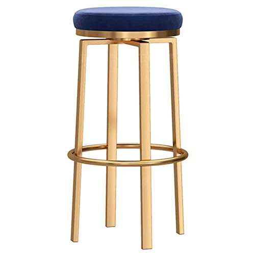 erkebspm Barhocker ohne Rückenlehne, runder Samtsitz, Drehstuhl mit gemütlicher Fußstütze, goldene Beine und rutschfeste Matten, Barhocker für die Küche zu Hause (Größe: 75 cm, Farbe: Blau) von erkebspm