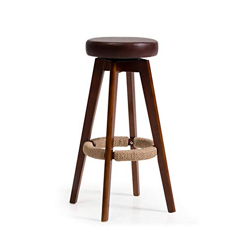 erkebspm Drehbar PU-Stuhl, Massivholz-Barstuhl mit Hanfseil-Fußhocker, Lounge-Barstuhl, Theke, 45 x 45 x 65,5 cm, Haltbarkeit (Farbe: B) von erkebspm