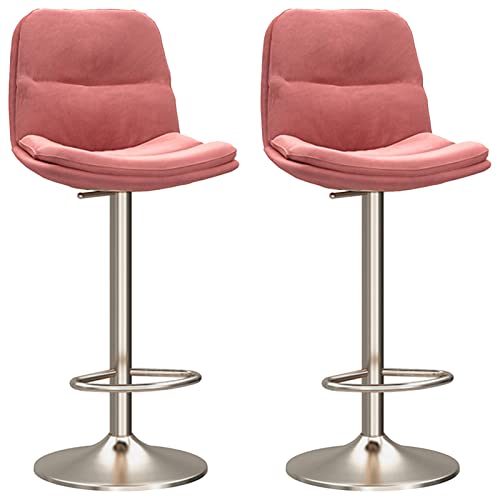 erkebspm Drehbare Barhocker im 2er-Set, Esszimmerstuhl mit Samtrückenlehne, silberner Fußstütze und runder Metallbasis, Verstellbarer Barhocker für die Kücheninsel im Schönheitssalon (Farbe: Rosa) von erkebspm
