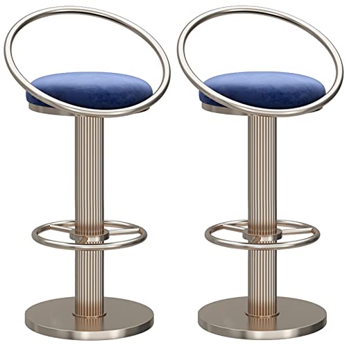 erkebspm Drehbare Barhocker mit Ringrückenlehne, Samtsitz und silberner Fußstütze, runder Sockel, Moderne Kücheninsel, verstellbare Barhocker für Esszimmer, 2 Stück (Farbe: Blau) von erkebspm