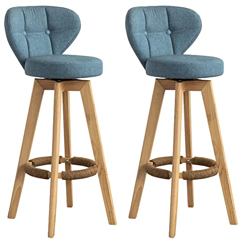 erkebspm Drehbare Barstühle aus massivem Holz, Moderne Möbelhocker, gepolsterte Rückenlehne, Abnehmbarer, waschbarer Sitz und Hanfseil-Fußstütze (Größe: 73 cm, Farbe: Blau) von erkebspm