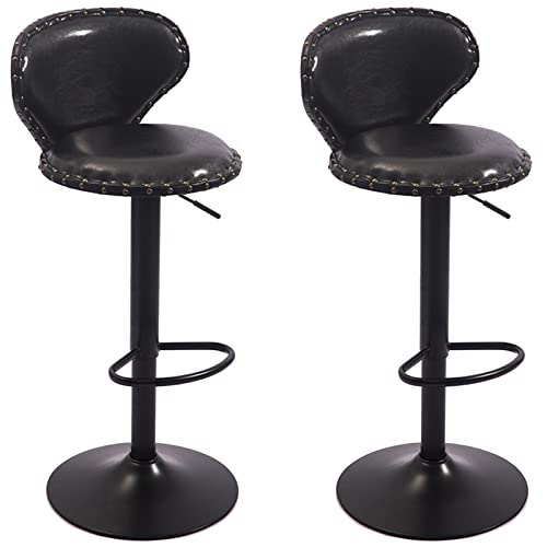 erkebspm Drehbarer, Verstellbarer Barstuhl, Retro-Barhocker, Empfangshocker für Schönheitssalon, PU-Rückenlehne, Sitz mit Kupfernägeln, Dekoration, 2 Stück (Farbe: Schwarz) von erkebspm