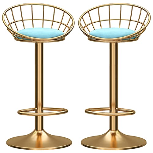 erkebspm Drehbarer Barhocker, 2er-Set, Verstellbarer Stuhl für Kücheninsel, Esszimmer, Samt-Rückenlehne und goldene Basis mit Fußstütze, Höhe 65–80 cm (Farbe: Hellblau) von erkebspm