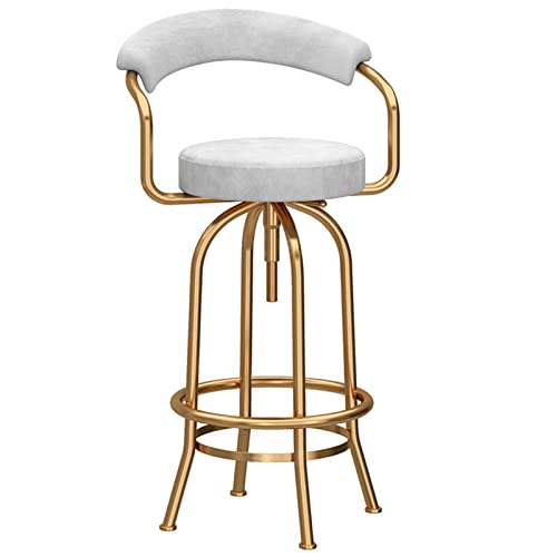 erkebspm Drehbarer Barhocker, Samtsitzstuhl mit Rückenlehne, moderner Esszimmer- und Kücheninsel-Barhocker mit runder Fußstütze, verstellbar von 70–85 cm (Farbe: Weiß) von erkebspm
