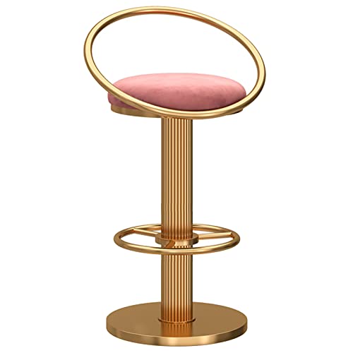 erkebspm Drehbarer Barhocker, verstellbar von 25,6–31,5 Zoll, moderner Kücheninsel-Esszimmerstuhl, Samt-Rückenlehne und runde Fußstützenbasis (Farbe: Rosa) von erkebspm