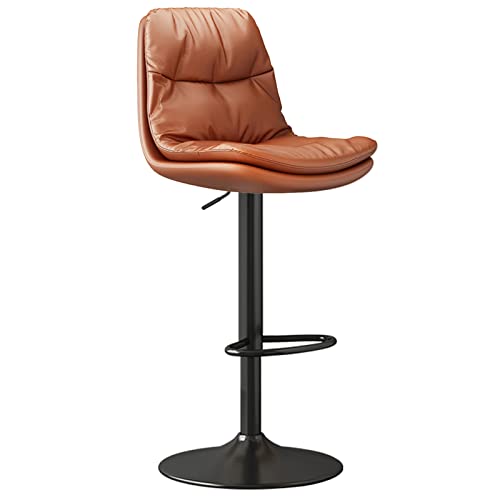 erkebspm Drehbarer Barhocker-Stuhl, Home-Rezeption-Insel-Barhocker mit doppellagiger Nappaleder-Rückenlehne und Metallfußstütze, verstellbar von 61–81 cm (Farbe: Braun) von erkebspm