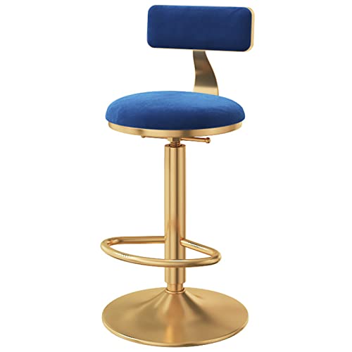 erkebspm Drehbarer Barstuhl, mechanisch verstellbar, Restaurant-Theken-/Empfangshocker mit Rückenlehne, Samtsitz und Metallgestell, 3 Größen (Größe: 55–70 cm, Farbe: Blau) von erkebspm