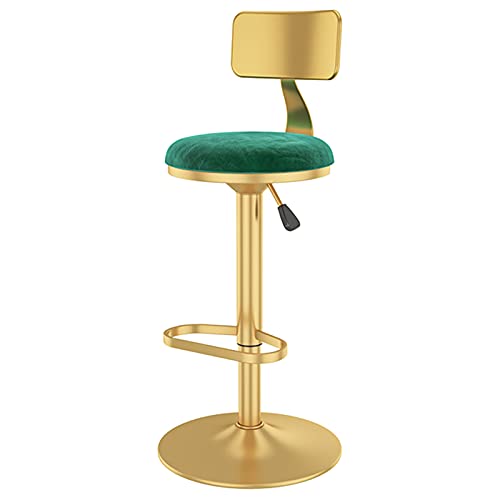 erkebspm - Drehstühle, Barhocker, Restaurant, Schönheitssalons, Hocker, mit Rückenlehne, Samtkissen und goldenem Sockel, verstellbar 60–80 cm (Größe: Grün) von erkebspm