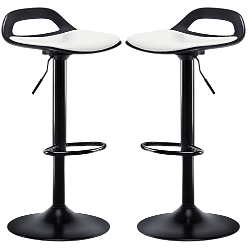 erkebspm Drehstuhl, 2 Stück, Barhocker, Kücheninsel, Empfangshocker mit Rückenlehne/PU-Sitz/Fußstütze/Sockel, höhenverstellbar 60–80 cm (Farbe: Weiß) von erkebspm