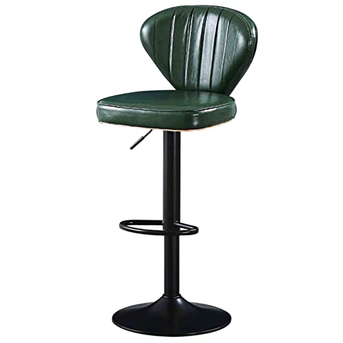 erkebspm Drehstuhl, Verstellbarer Barhocker, Sitz aus PU-Leder mit Rückenlehne, Fußstütze aus Metall und Lift-SGS-Luftstangen, Retro-Barhocker für den Empfang in der Küche (Farbe: Grün) von erkebspm