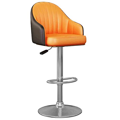 erkebspm Drehstuhl, Verstellbarer Barhocker, Sitz aus PU-Leder mit Rückenlehne und verchromtem Fußstützengestell aus Metall, Barhocker für den Empfang in der Küche, Höhe 61–81 cm (Farbe: Orange) von erkebspm