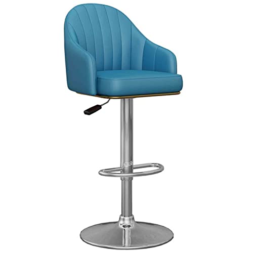 erkebspm Drehstuhl, Verstellbarer Barhocker, Sitz aus PU-Leder mit Rückenlehne und verchromtem Fußstützengestell aus Metall, Barhocker für die Küche, Höhe 61–81 cm (Farbe: Blau) von erkebspm