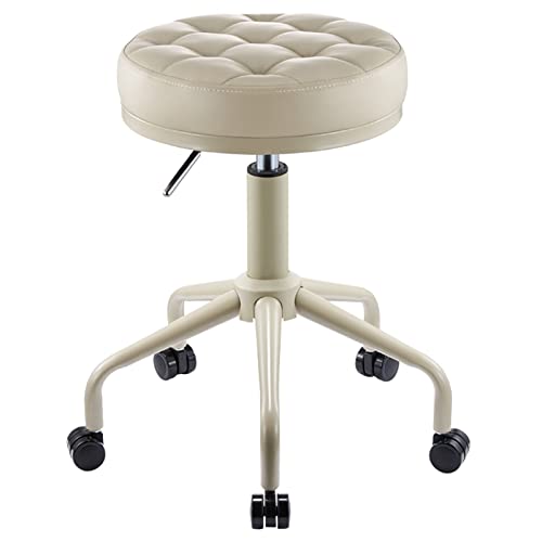 erkebspm Einfacher rollender Barhocker Company Work Beauty Hebedrehstuhl mit Metallgriff und rotierender Rolle, verstellbar 50–60 cm (Farbe: Beige) von erkebspm
