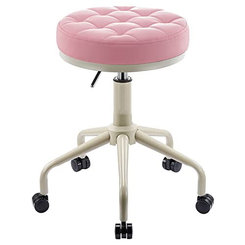 erkebspm Einfacher rollender Barhocker Company Work Beauty Hebedrehstuhl mit Metallgriff und rotierender Rolle, verstellbar 50–60 cm (Farbe: Rosa) von erkebspm